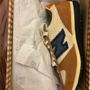 Sezane x New Balance Tan and Navy Sneakers
